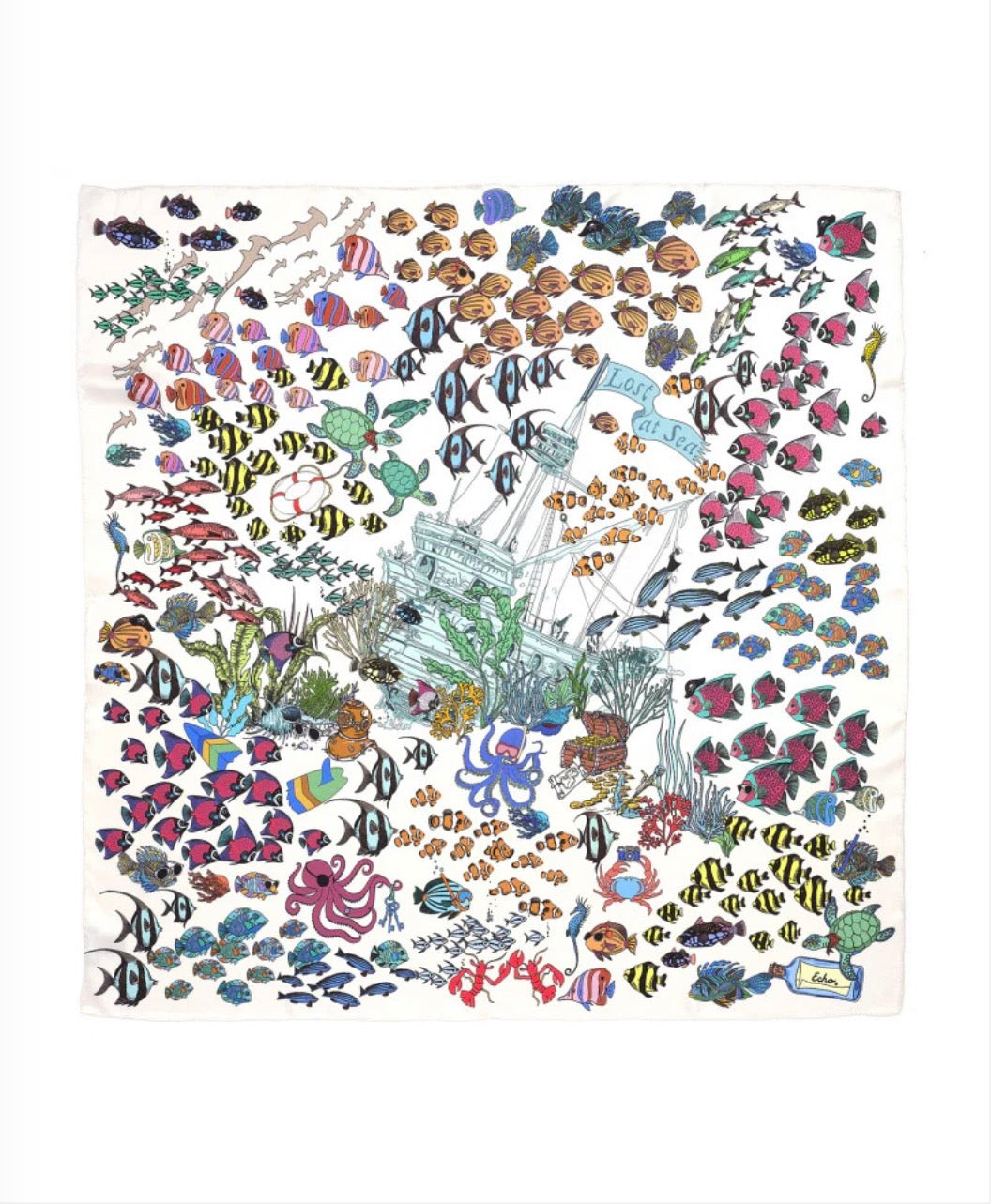 White Lost at Sea Silk Scarf