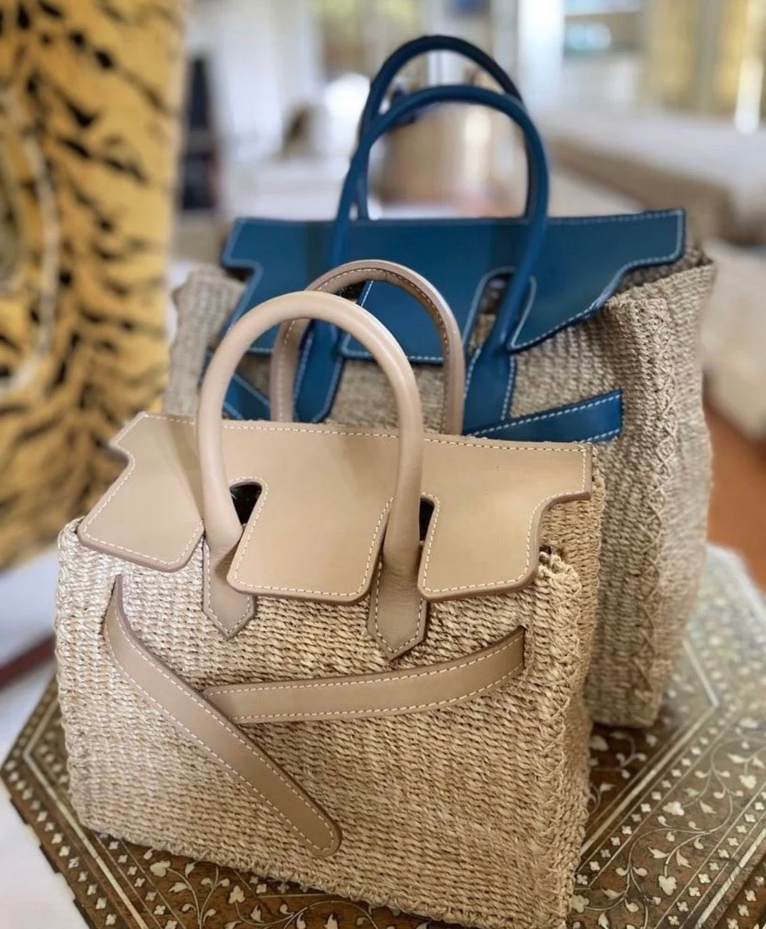 Small Caramel Seagrass Kelly Bag