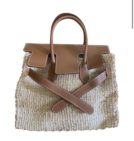 Small Chocolate Seagrass Kelly Bag