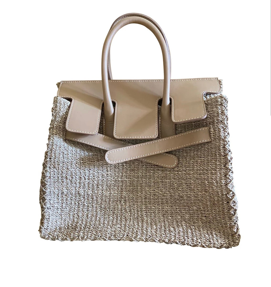 Small Caramel Seagrass Kelly Bag