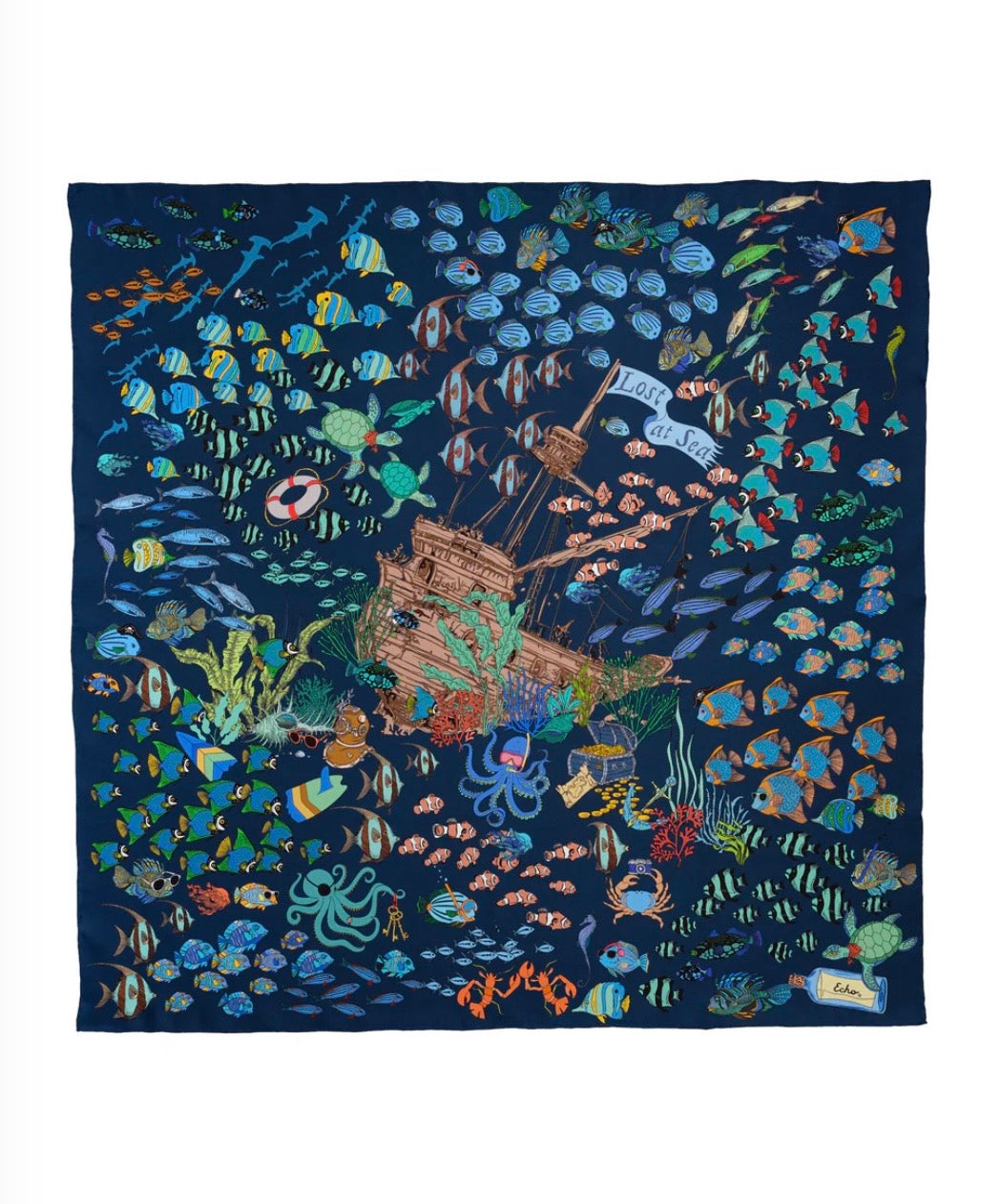 Navy Lost at Sea Silk Scarf