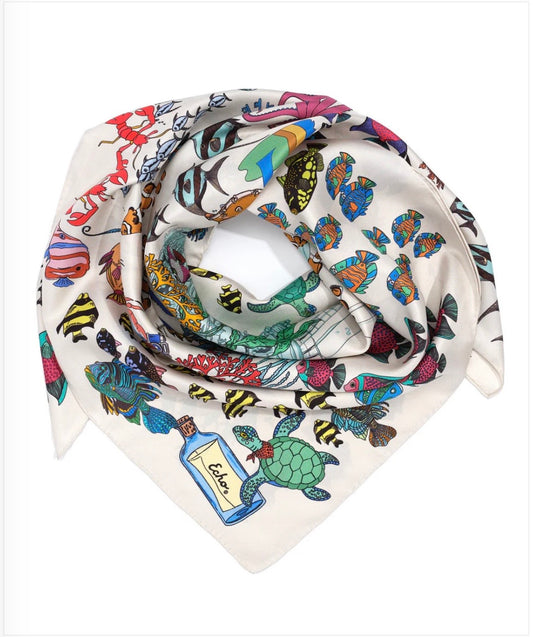 White Lost at Sea Silk Scarf