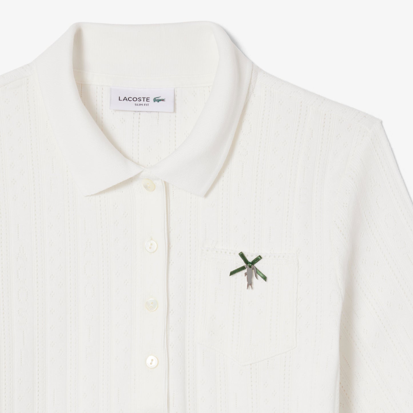 White Pointelle Polo