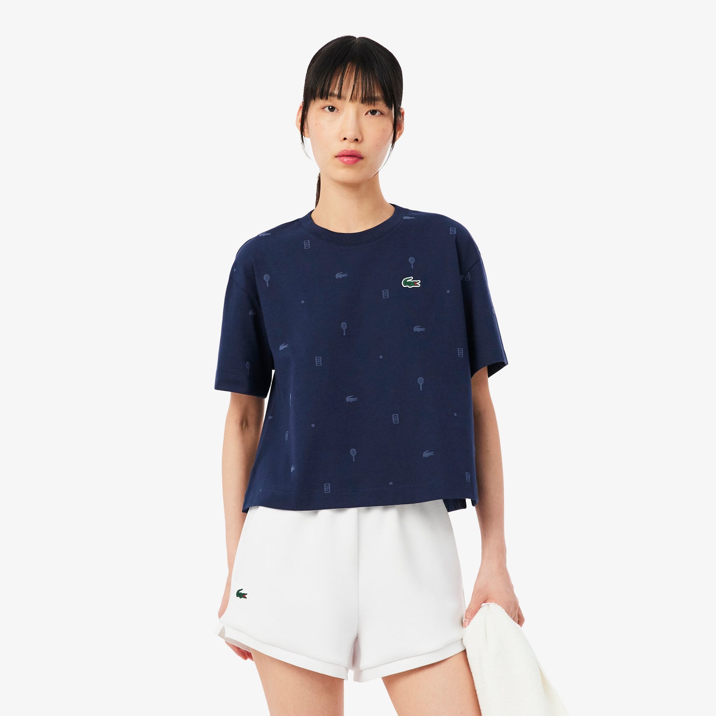 Navy Cropped Allover Print Tee