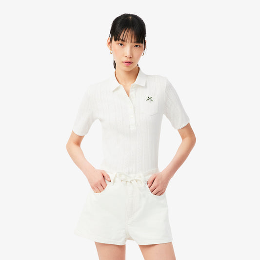 White Pointelle Polo